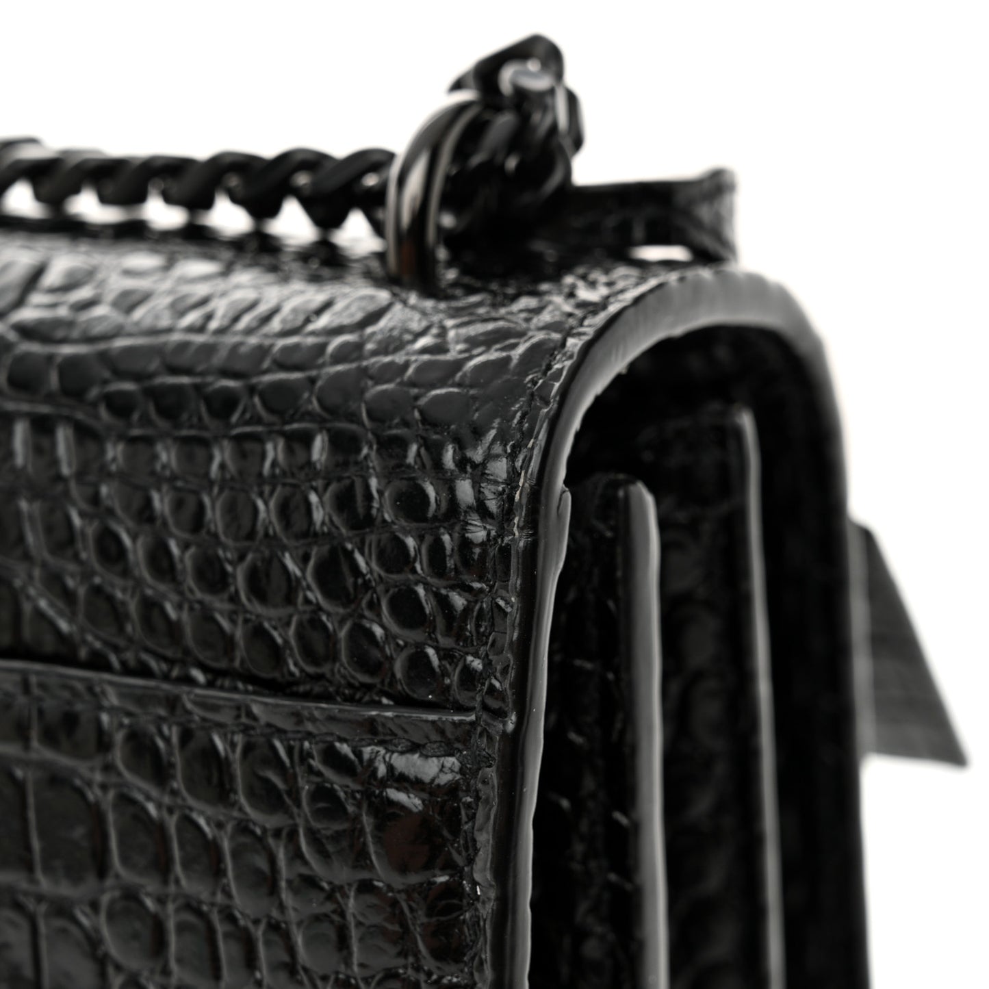 Calfskin Crocodile Embossed Medium Monochrome Monogram Sunset Black