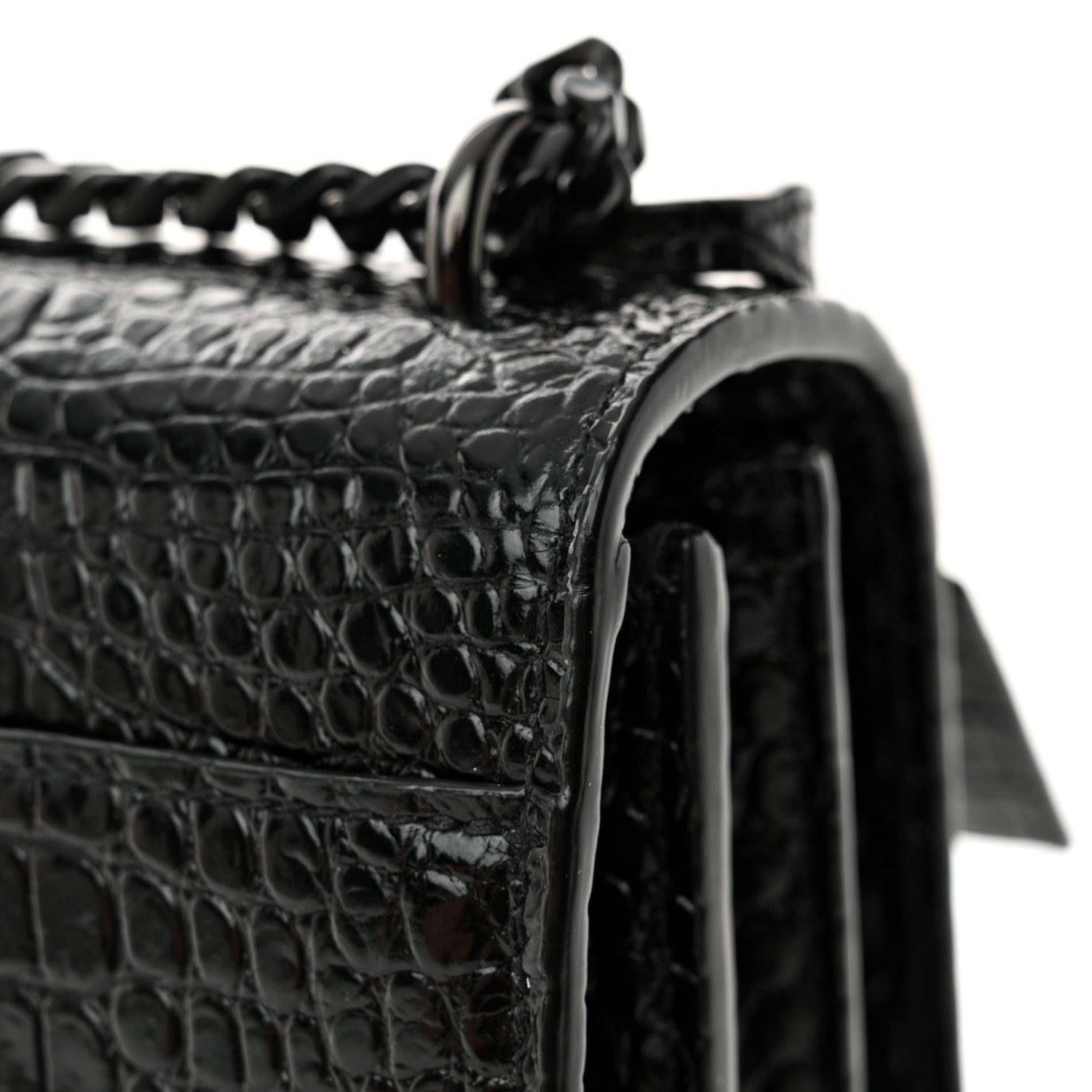 Saint Laurent Calfskin Crocodile Embossed Medium Monochrome Monogram Sunset Black 11 of 14