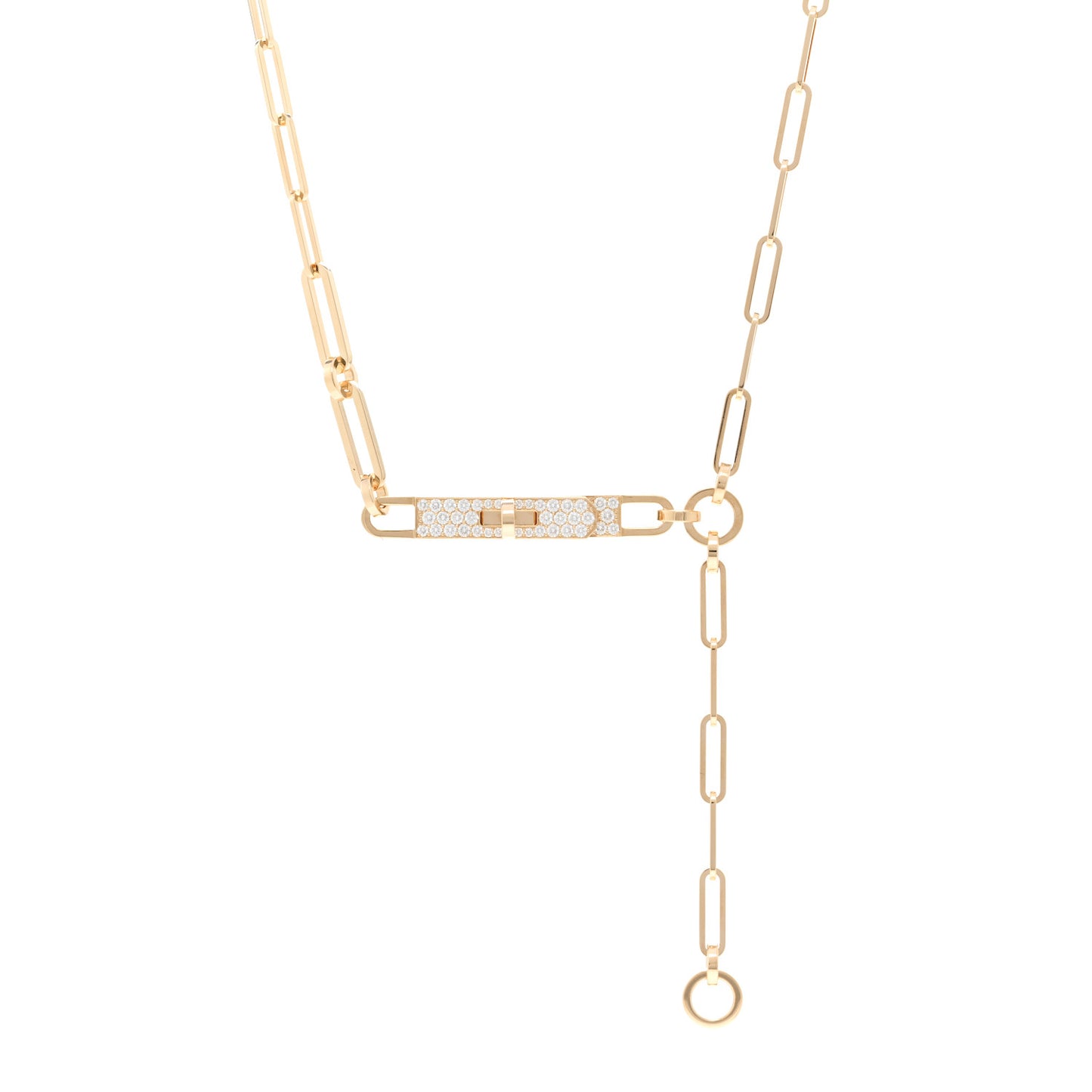 18K Yellow Gold Diamond Pave PM Kelly Chaine Lariat Necklace SH