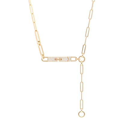 Hermes 18K Yellow Gold Diamond Pave PM Kelly Chaine Lariat Necklace SH 1 of 5