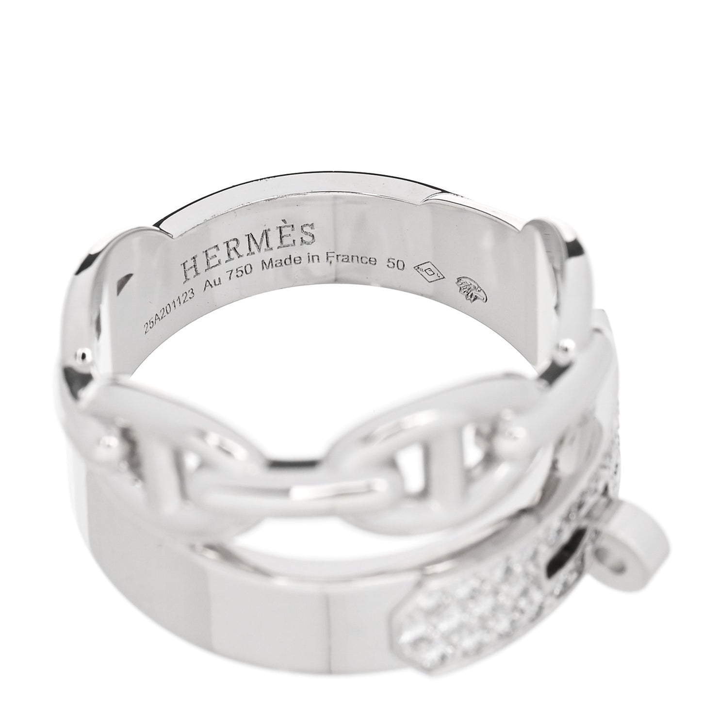 18K White Gold Kelly Diamond Double Tour Chaine d'Ancre Pave Ring 50 5.5