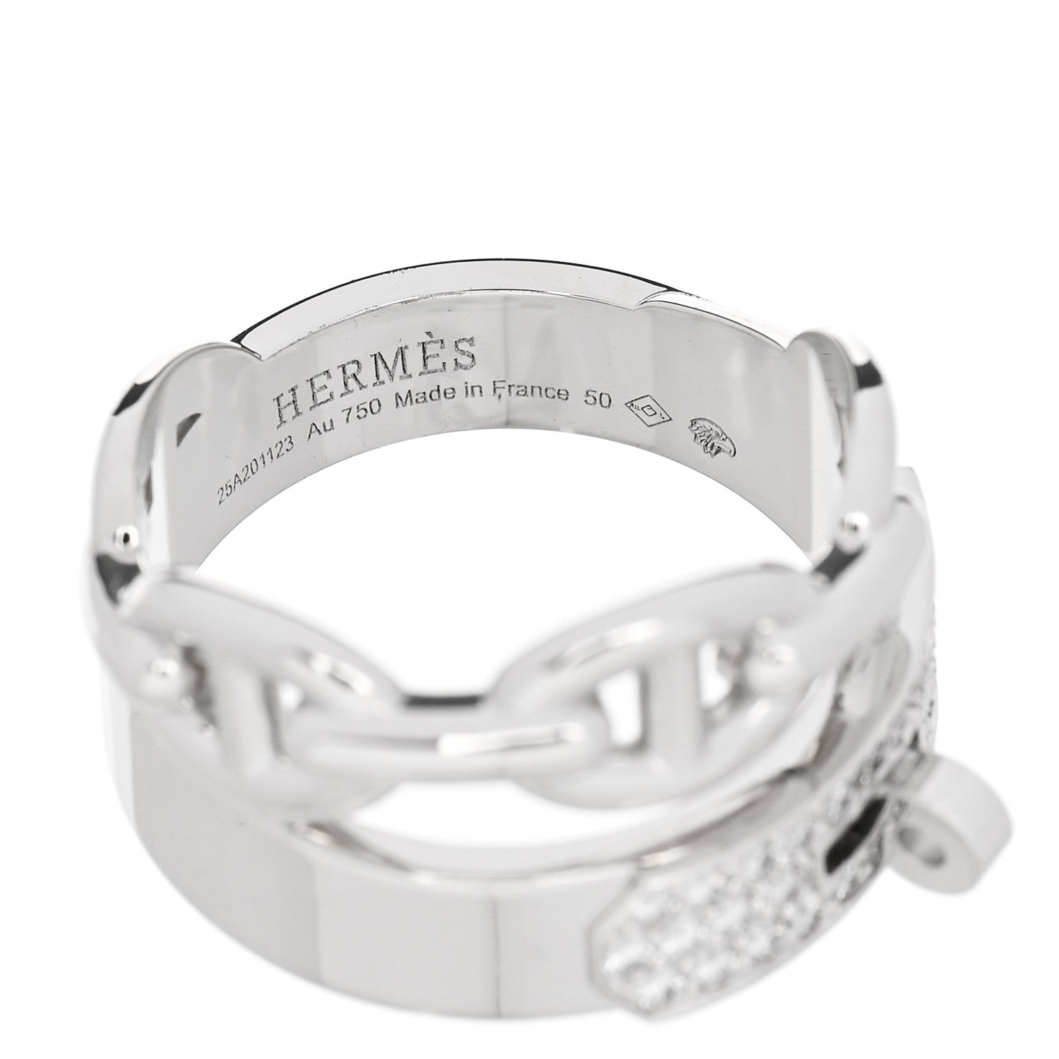 Hermes 18K White Gold Kelly Diamond Double Tour Chaine d'Ancre Pave Ring 50 5.5 4 of 4