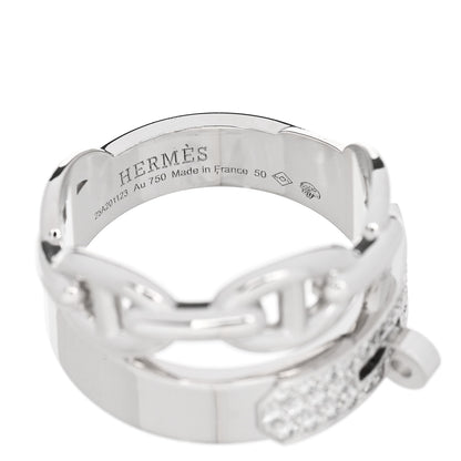 Hermes 18K White Gold Kelly Diamond Double Tour Chaine d'Ancre Pave Ring 50 5.5 4 of 4