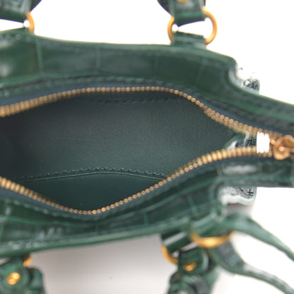 Balenciaga Shiny Supple Calfskin Crocodile Embossed Neo Classic Gold Hardware Super Nano City Crossbody Forest Green 5 of 11