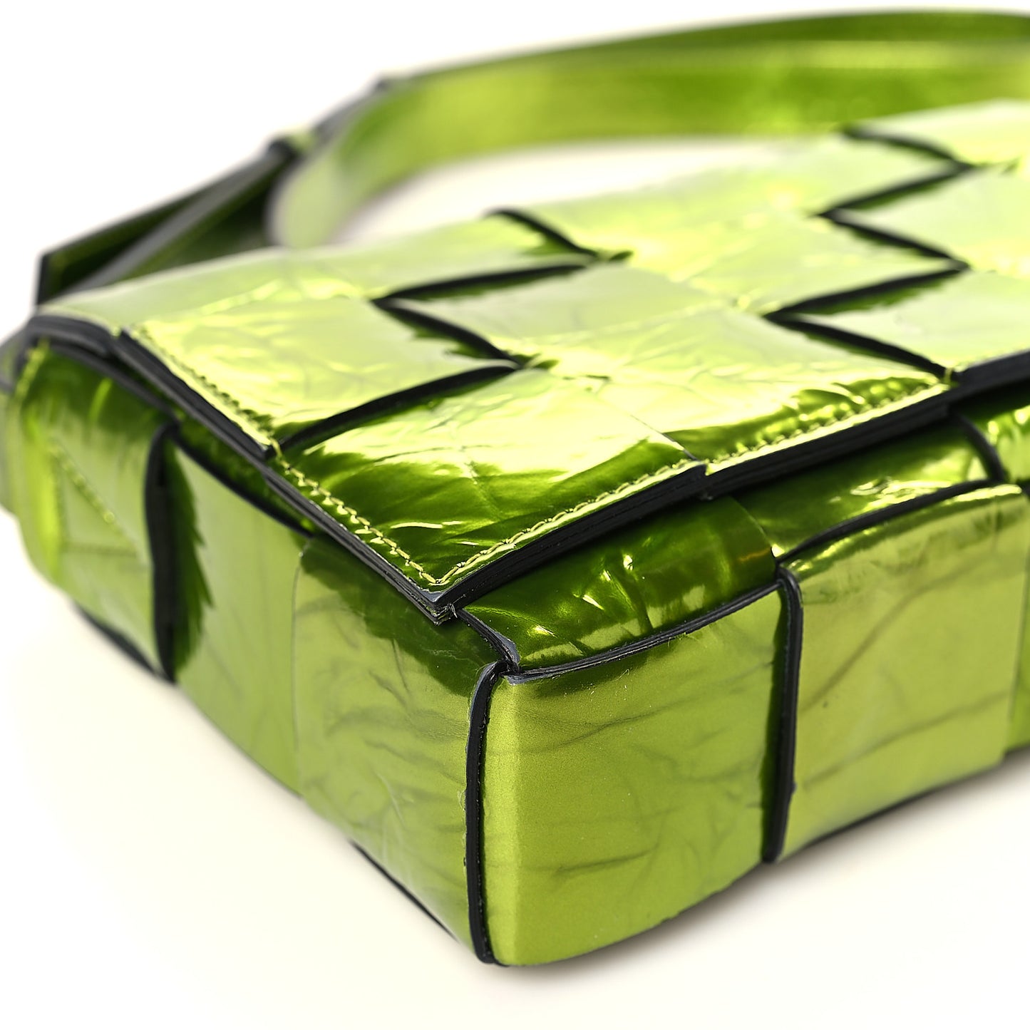 Metallic Crushed Calfskin Maxi Intrecciato Cassette Crossbody Bag Chlorophyll