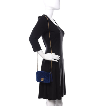 Gucci Velvet Matelasse GG Marmont Mini Bag Cobalt Blue 2 of 11
