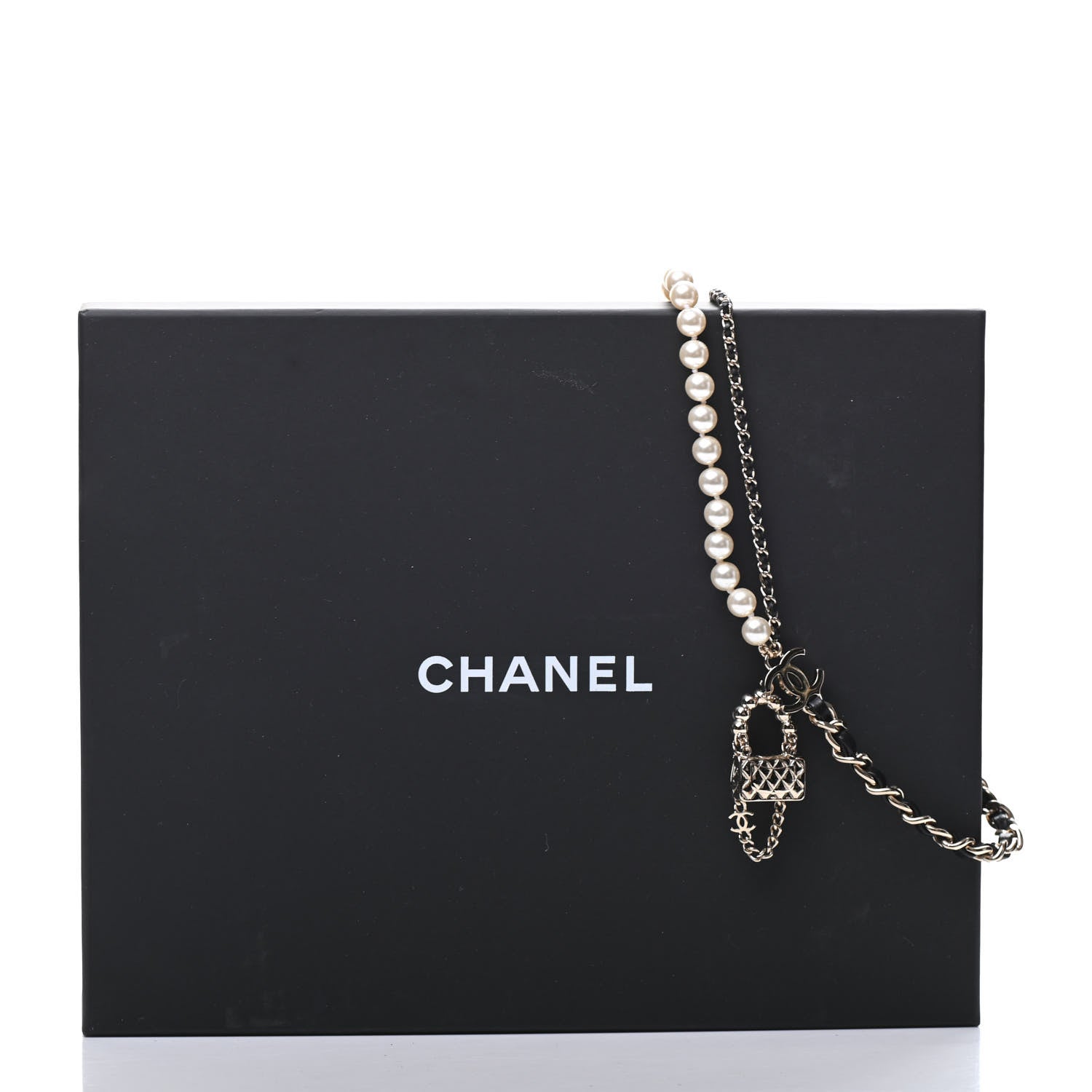 Chanel Lambskin Pearl Quilted Flap Necklace Gold Black Pearly White 6 of 6