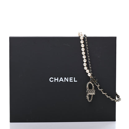 Chanel Lambskin Pearl Quilted Flap Necklace Gold Black Pearly White 6 of 6