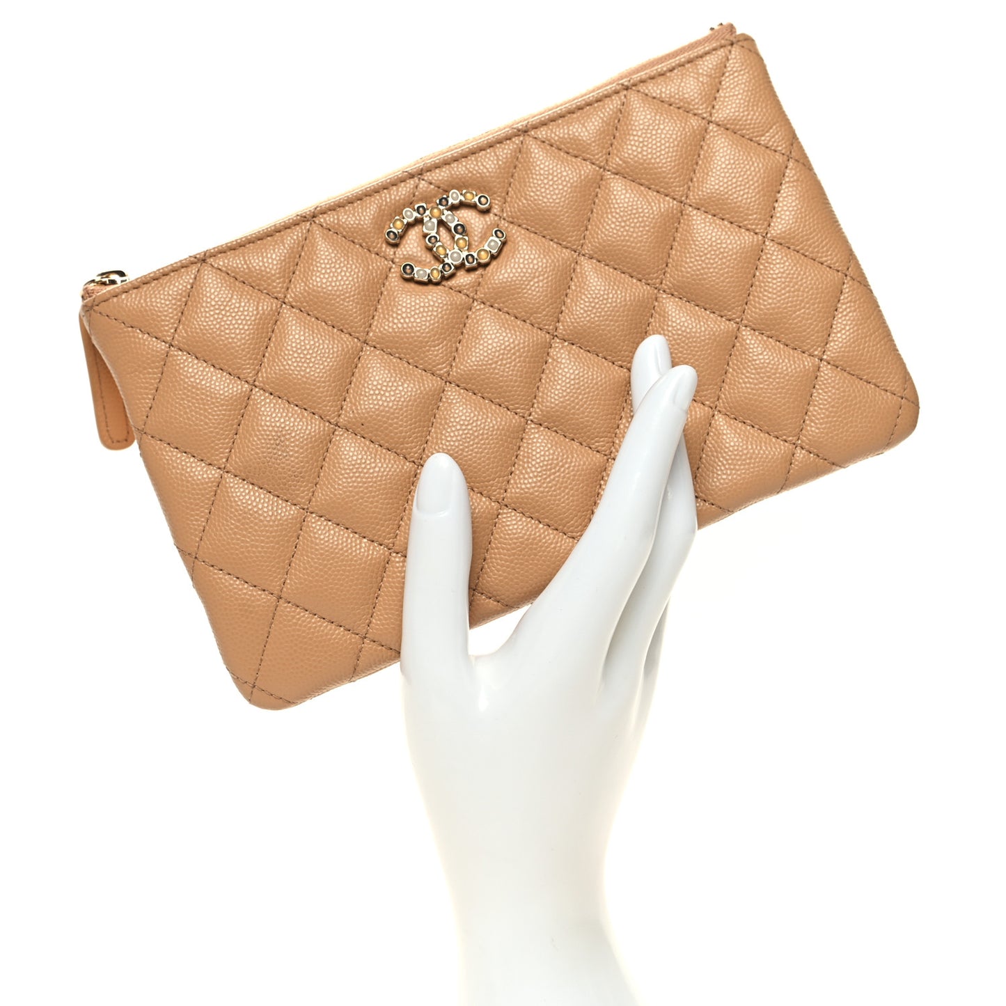 Caviar Quilted Coco Candy Small Cosmetic Case Beige