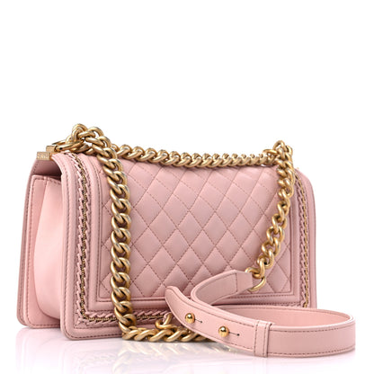 Chanel Lambskin Quilted Medium Chain Detail Boy Flap Light Pink 2 of 10