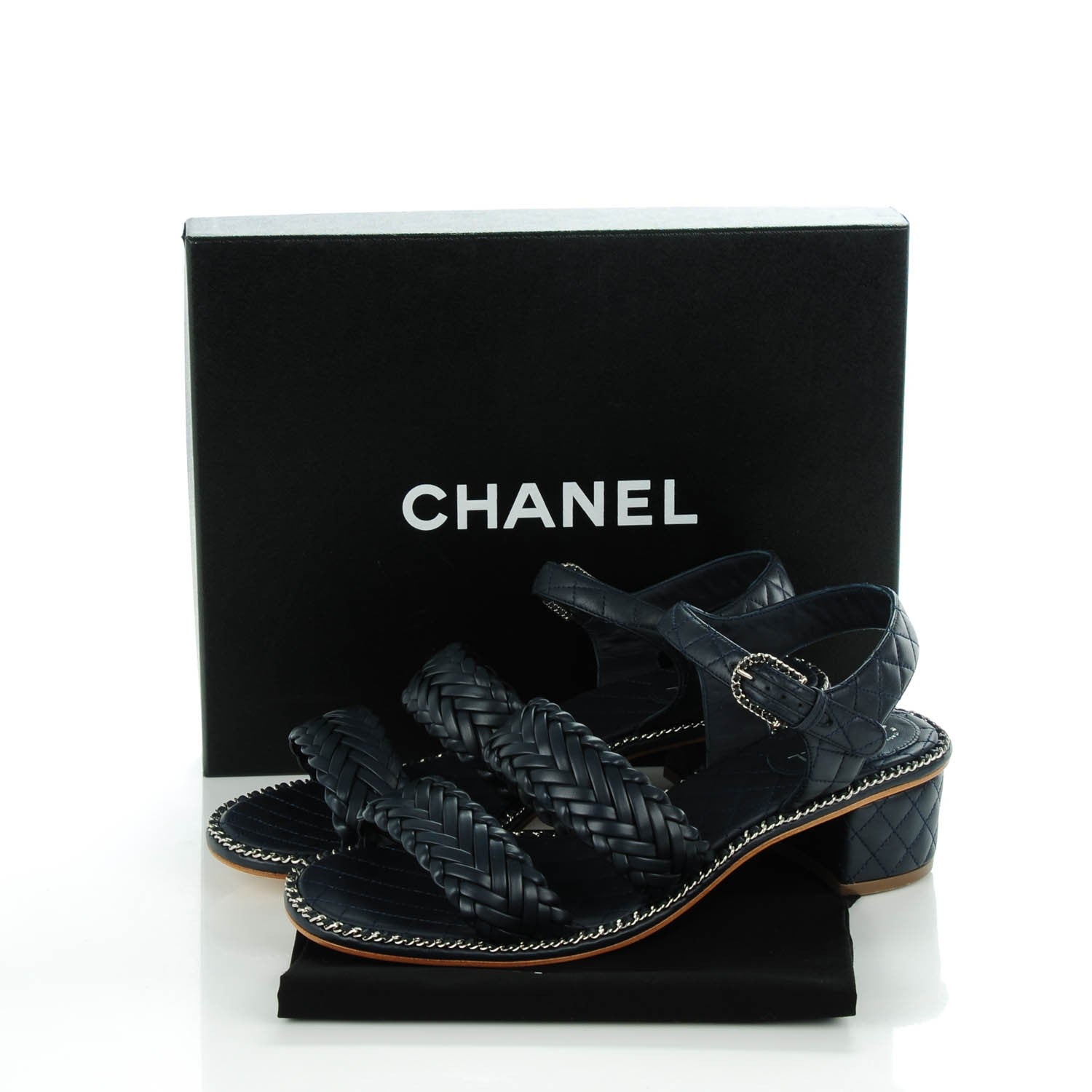 Chanel Calfskin Woven Chain Around CC Sandals 40.5 Navy Blue 8 of 8