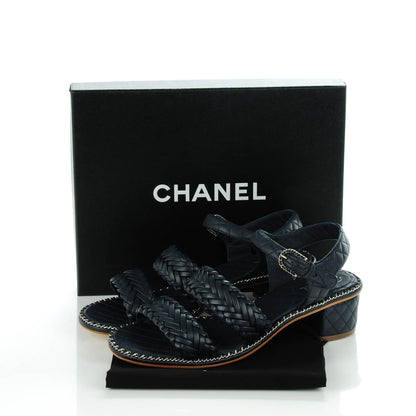 Chanel Calfskin Woven Chain Around CC Sandals 40.5 Navy Blue 8 of 8