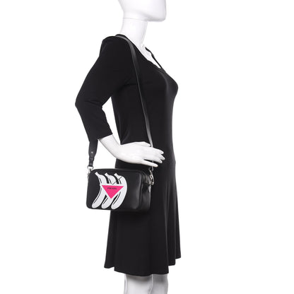 Prada City Calf Banana Print Camera Bag Black Fuchsia 2 of 10