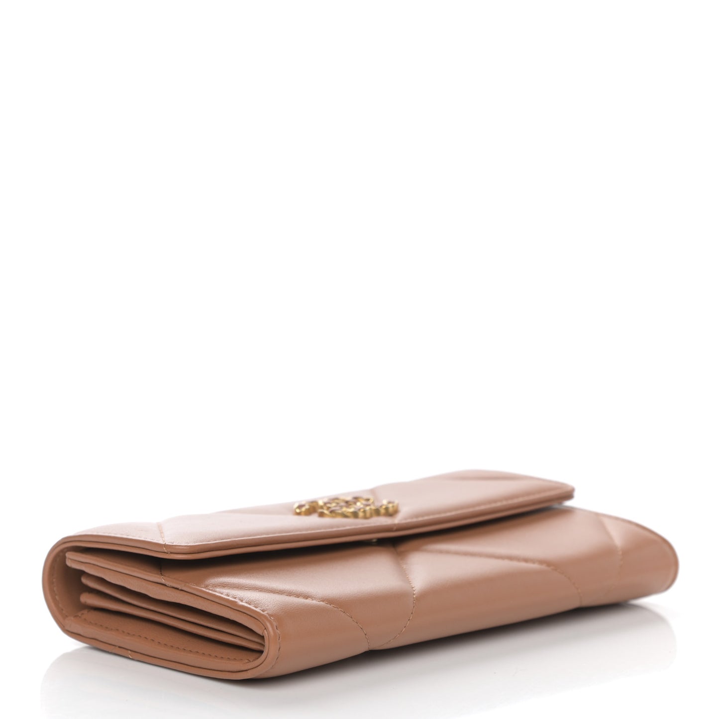 Lambskin Quilted Chanel 19 Flap Wallet Brown