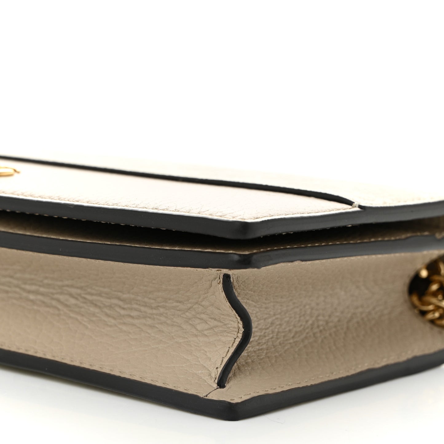 GG Supreme Monogram Textured Dollar Calfskin Mini GG Marmont Chain Wallet Mystic White Oatmeal