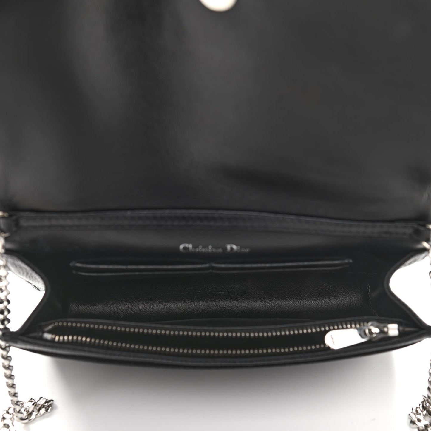 Grained Calfskin Diorama Wallet on Chain Pouch Black