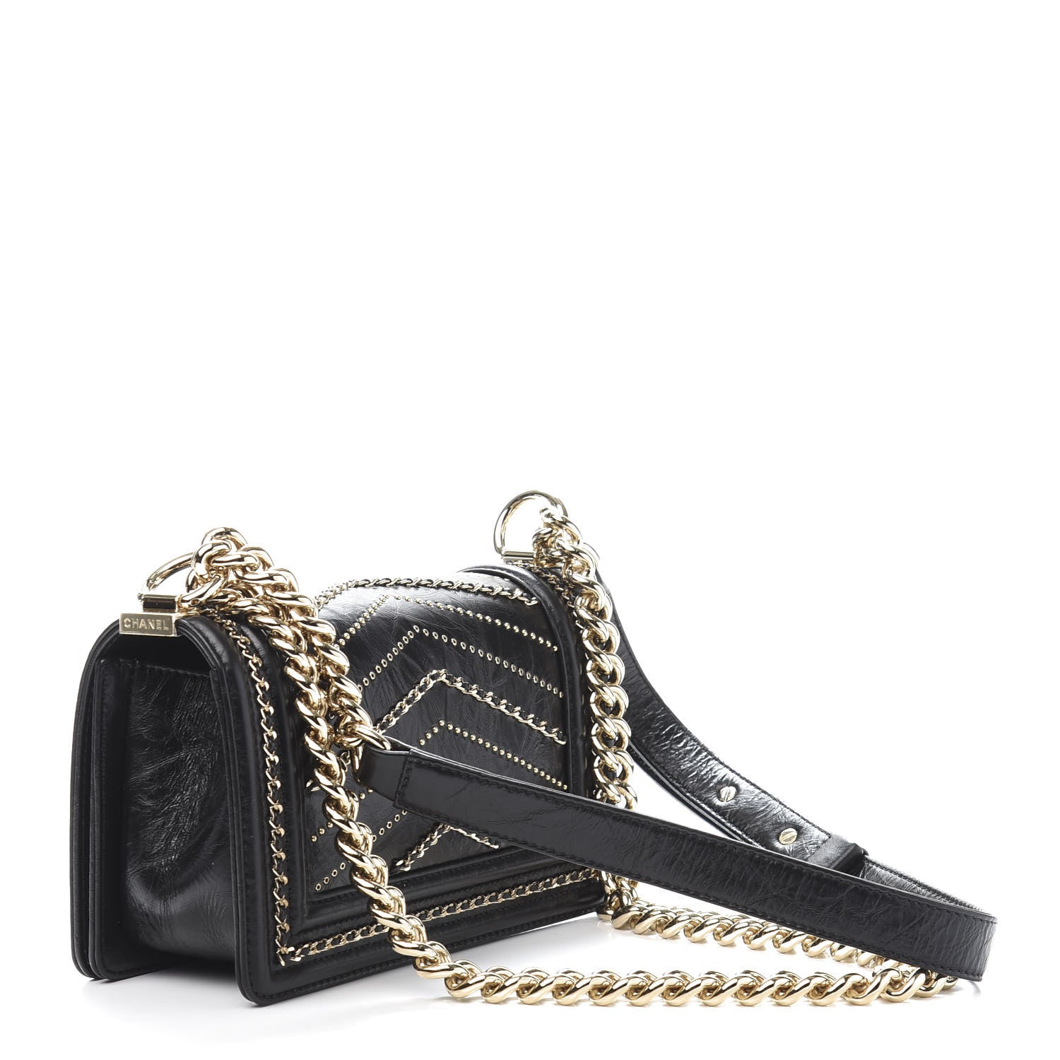 Chanel Calfskin Crystal Studded Chevron Small Boy Flap Black 3 of 12