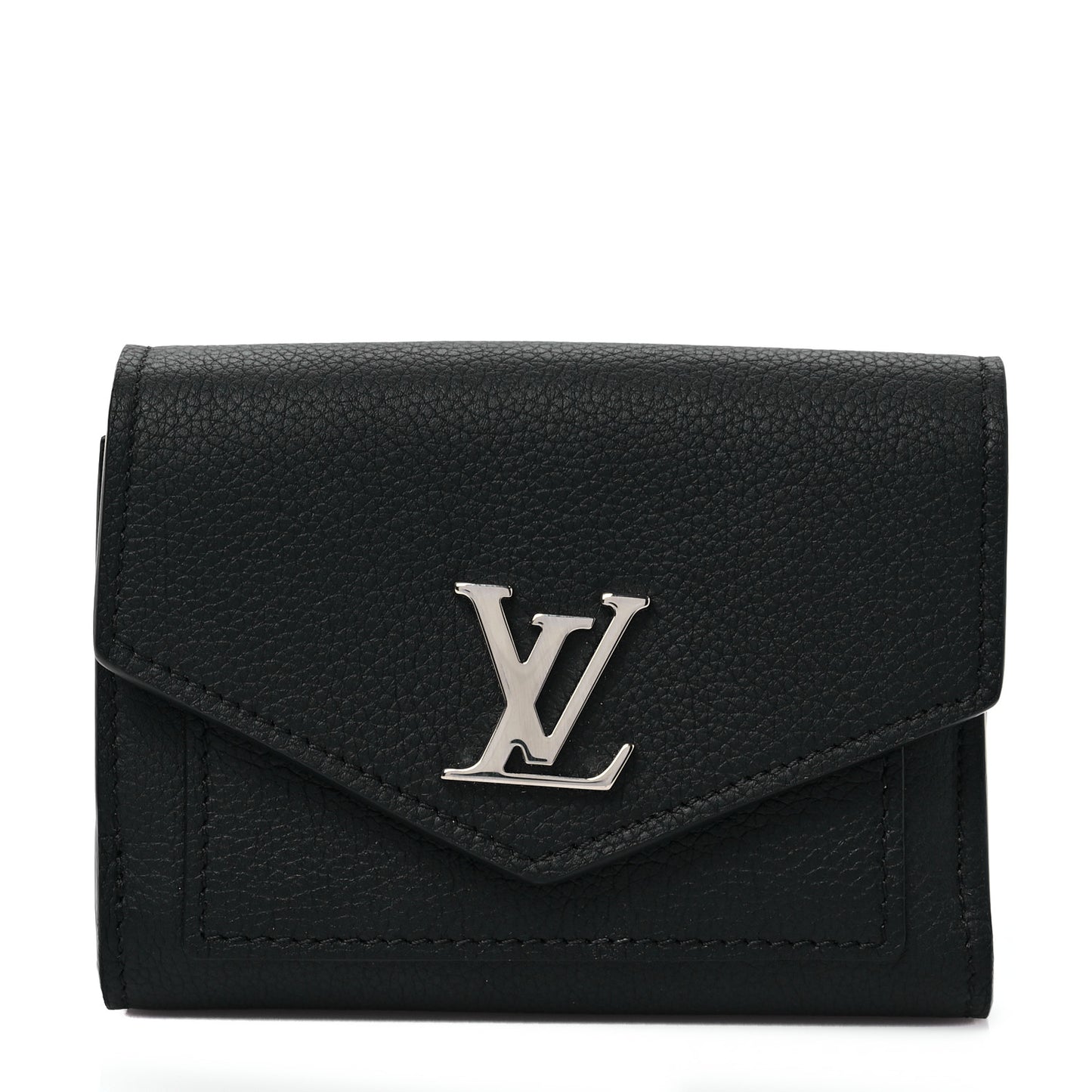Soft Calfskin My Lockme Compact Wallet Black