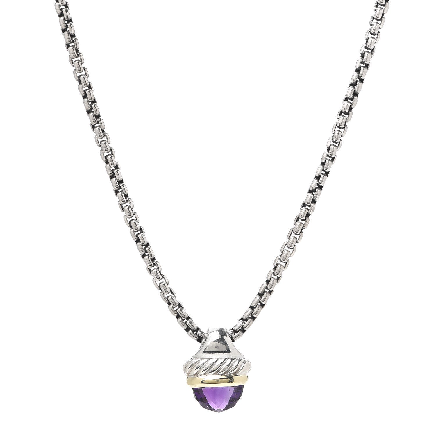 David Yurman Sterling Silver 14K Yellow Gold Amethyst 10mm Acorn Pendant Necklace 1 of 5