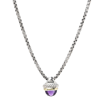 David Yurman Sterling Silver 14K Yellow Gold Amethyst 10mm Acorn Pendant Necklace 1 of 5