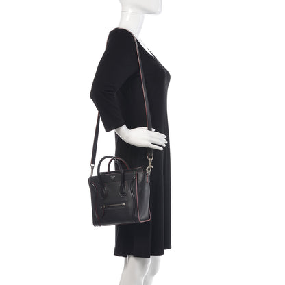 Celine Smooth Calfskin Nano Luggage Black Red 2 of 16