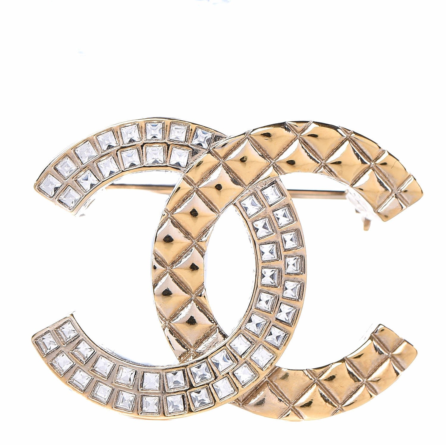 Chanel Baguette Crystal Quilted CC Brooch Gold 1 of 4