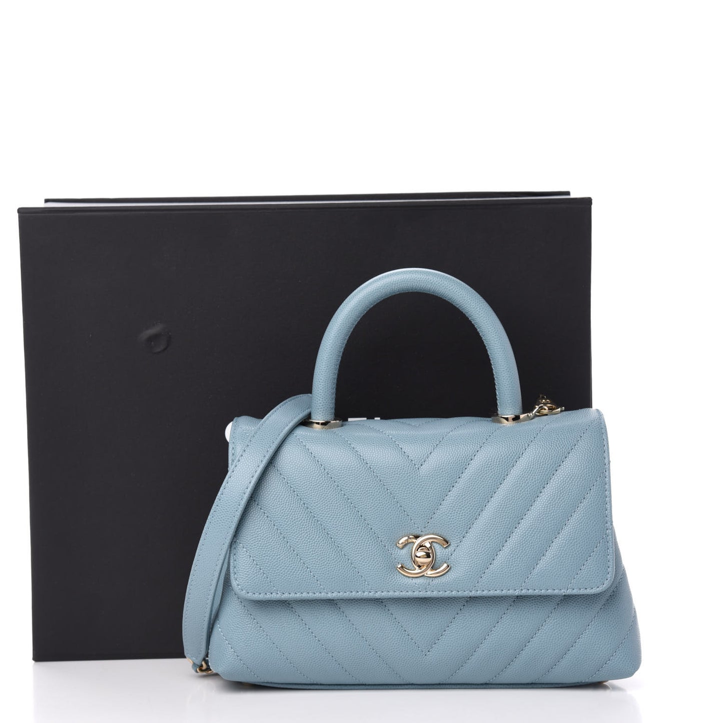 Caviar Chevron Quilted Mini Coco Handle Flap Sky Blue