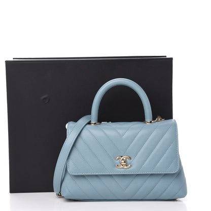 Chanel Caviar Chevron Quilted Mini Coco Handle Flap Sky Blue 11 of 11
