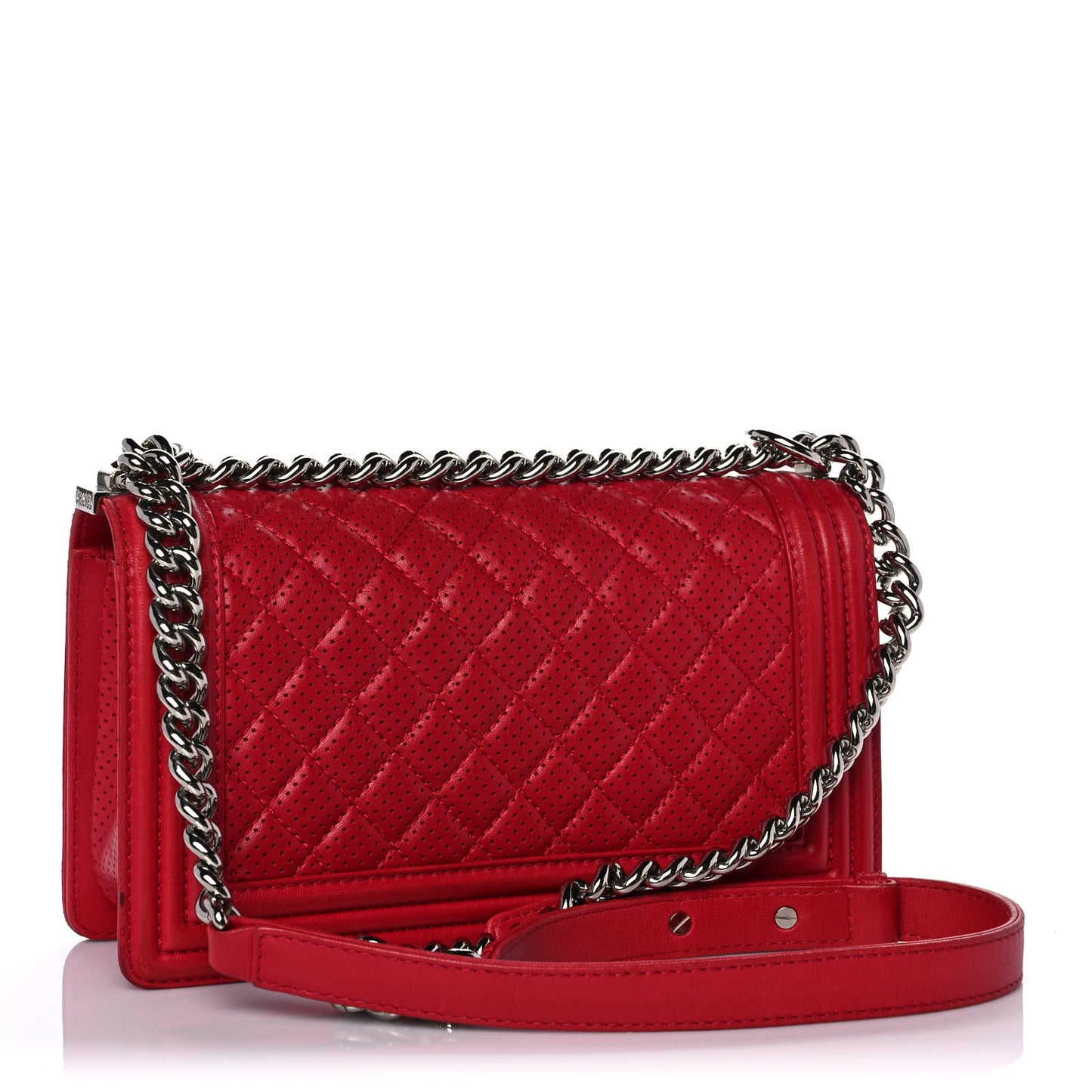 Perforated Lambskin Quilted Medium Boy Flap Red