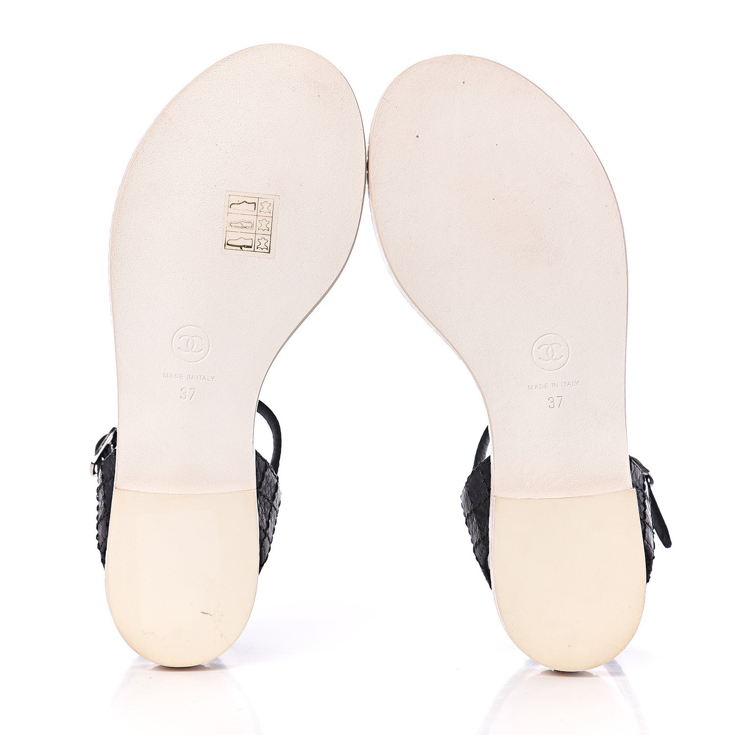 Souple Calfskin Chain CC Thong Sandals 37 Black White