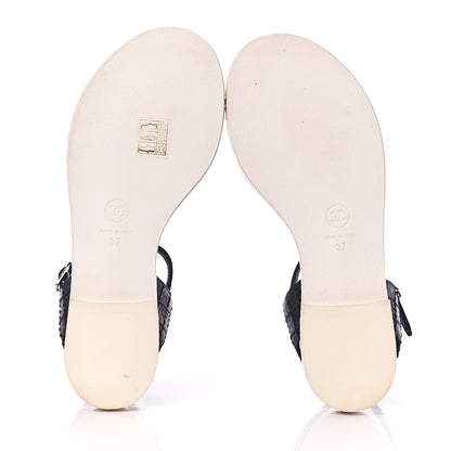 Chanel Souple Calfskin Chain CC Thong Sandals 37 Black White 5 of 11