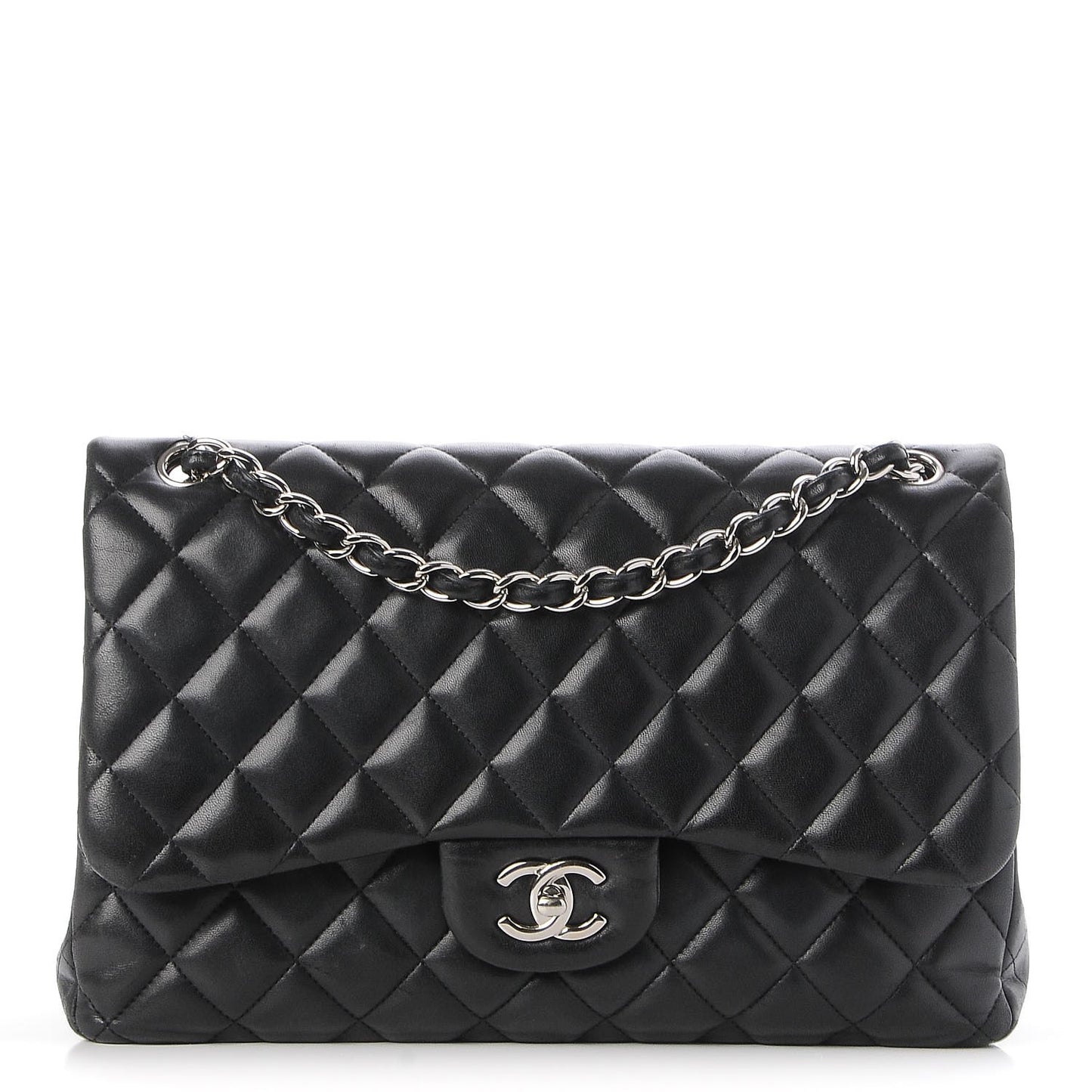 Lambskin Quilted Jumbo Double Flap Black