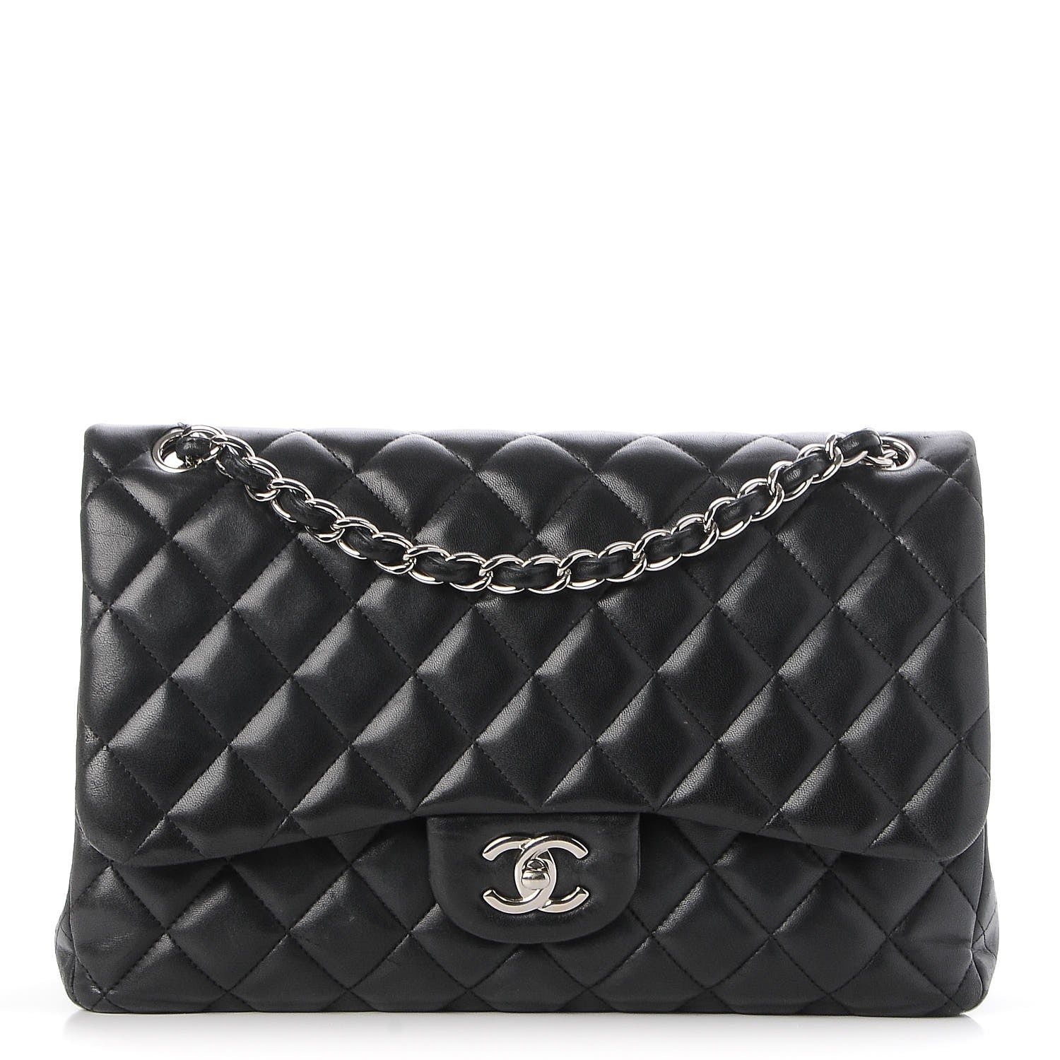 Chanel Lambskin Quilted Jumbo Double Flap Black 1 of 8