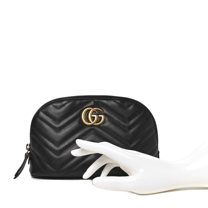 Gucci Calfskin Matelasse Large GG Marmont Pouch Cosmetic Case Black 2 of 9