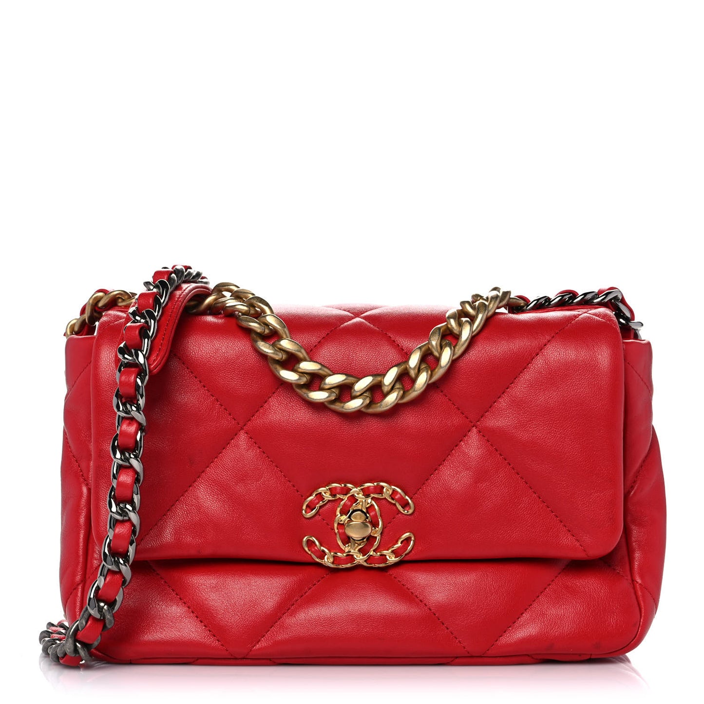 Lambskin Quilted Medium Chanel 19 Flap Red