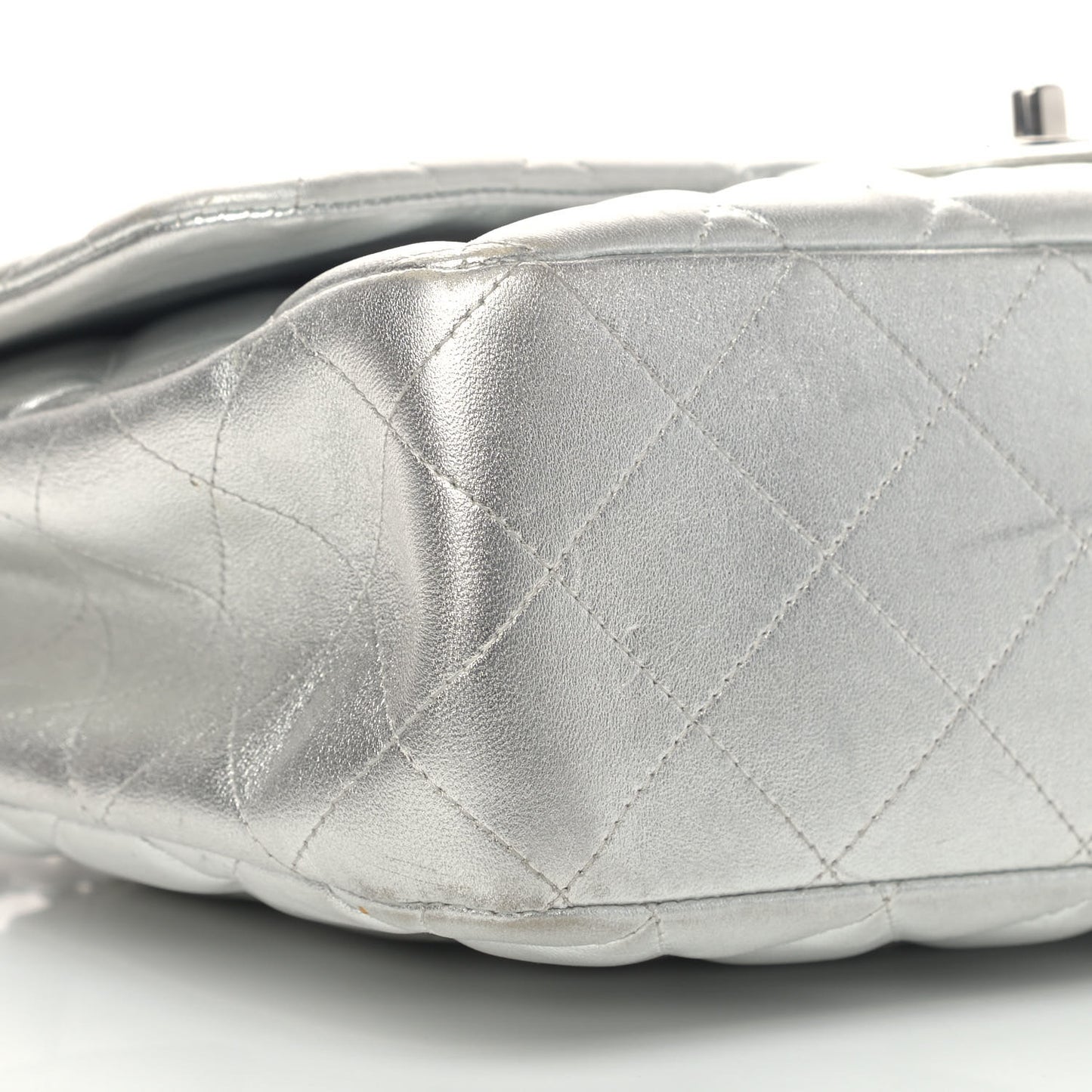 Metallic Lambskin Quilted Jumbo Single Flap Silver