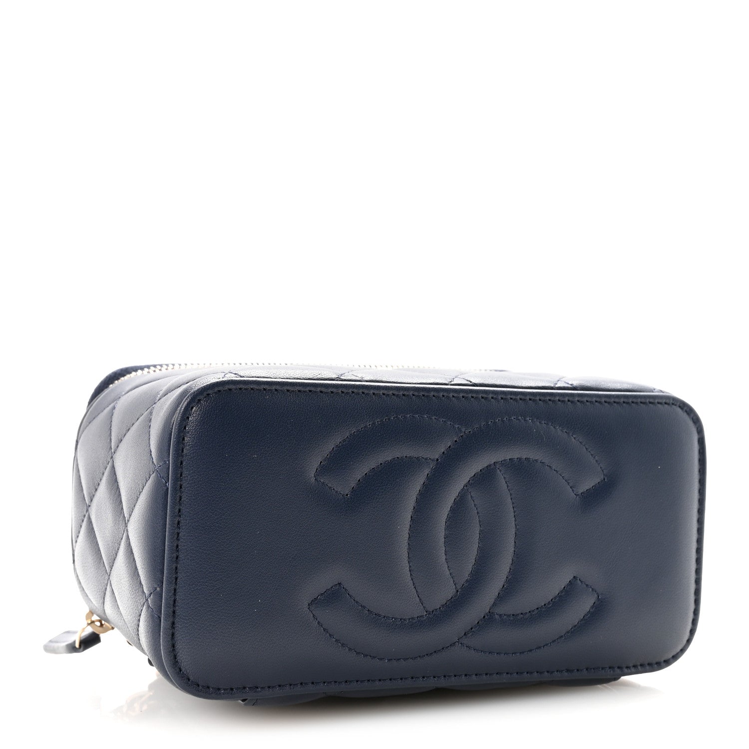 Chanel Lambskin Quilted Metal Small Top Handle Vanity Case With Chain Blue 4 of 11
