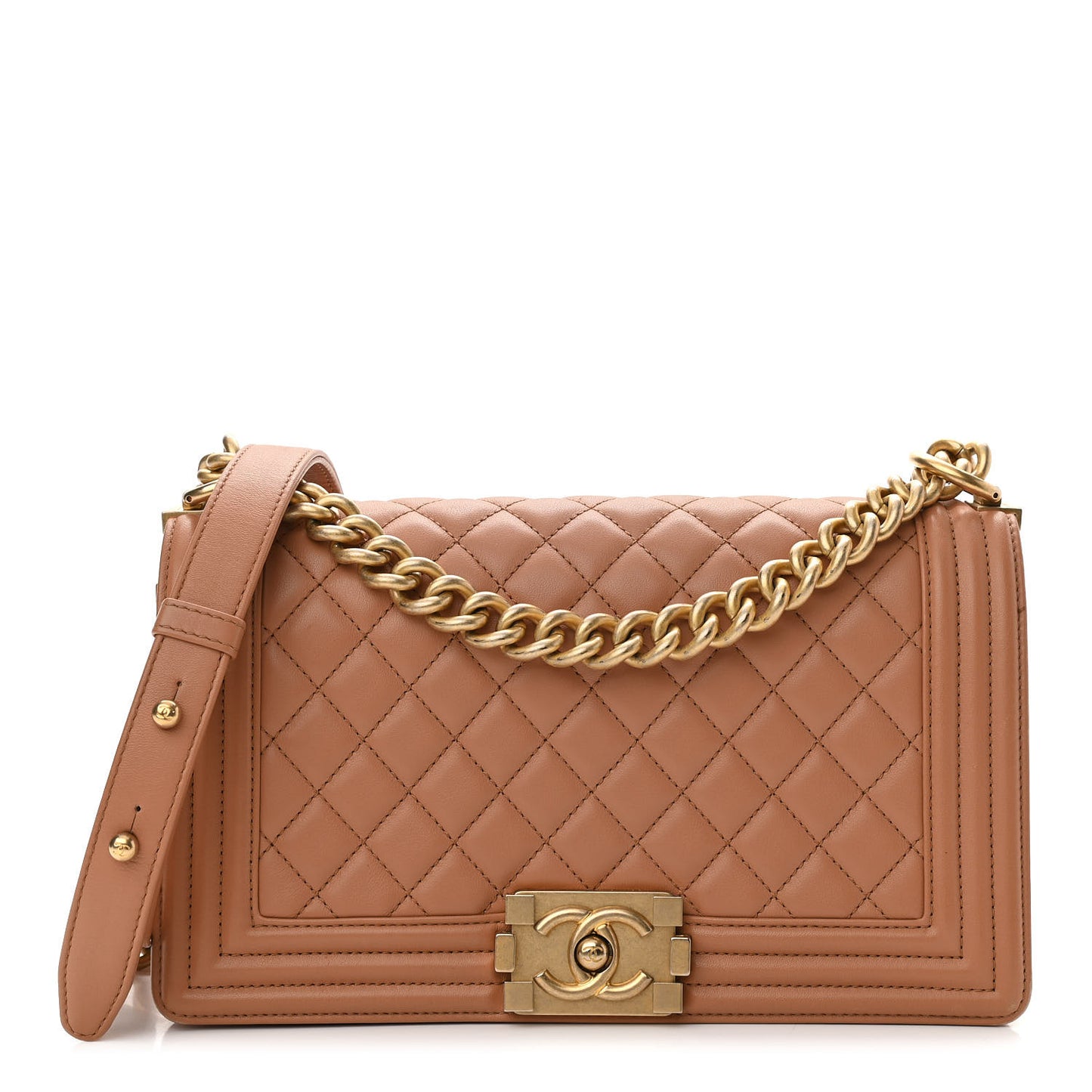 Lambskin Quilted Medium Boy Flap Dark Beige