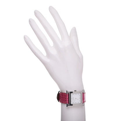 Hermes Stainless Steel Crocodile 26mm Heure H Hour Quartz Watch Framboise 2 of 10