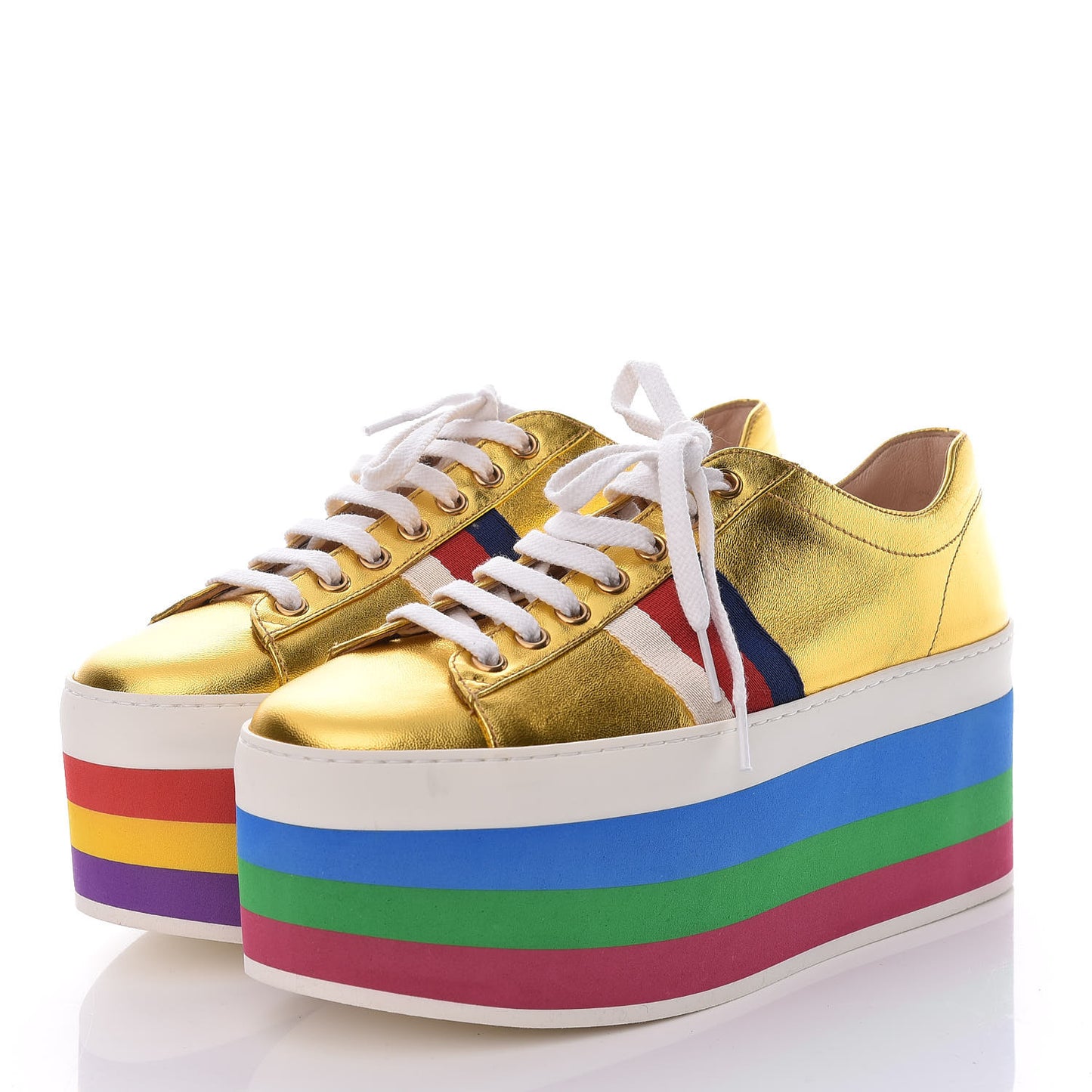 Metallic Nappa Sylvie Web Peggy Platform Sneakers 37.5 Oro Vecchio