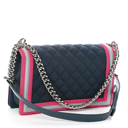 Chanel Canvas Quilted Medium Fluo Boy Flap Dark Navy Fuchsia Grey 3 of 10