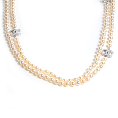 Chanel Pearl CC Long Strand Necklace Silver 1 of 5