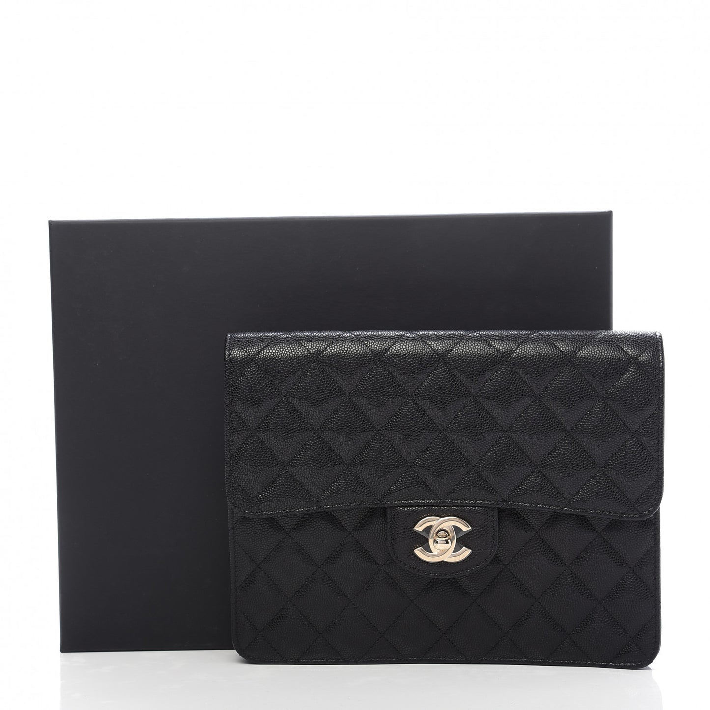 Caviar Quilted Square Flap Clutch Black