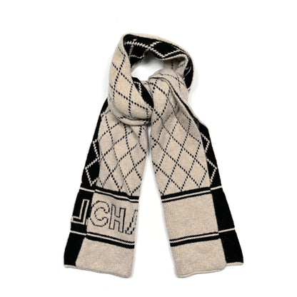 Chanel Wool Cashmere Logo Scarf Black Beige 1 of 3