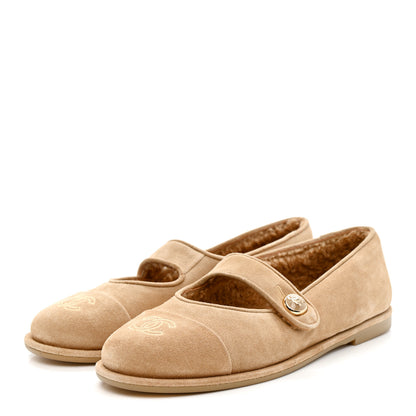 Chanel Suede Calfskin Cap Toe CC Mary Jane Flats 39.5 Beige 3 of 8