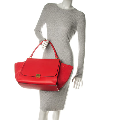 Celine Drummed Calfskin Suede Large Trapeze Coquelicot 2 of 10
