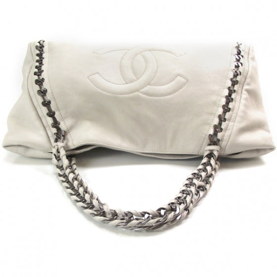 Leather Large Modern Chain Tote White