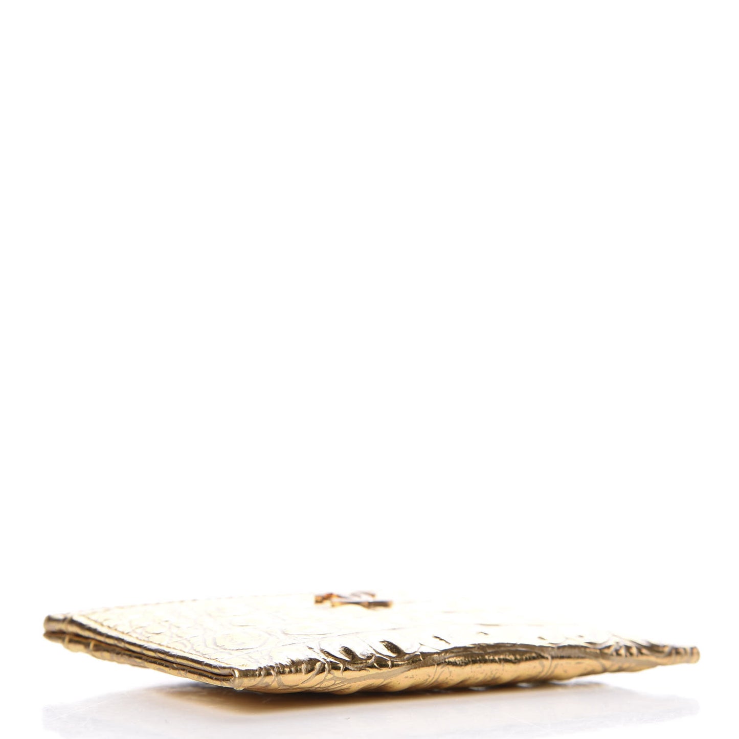 Metallic Calfskin Crocodile Embossed Cocodile Card Holder Gold