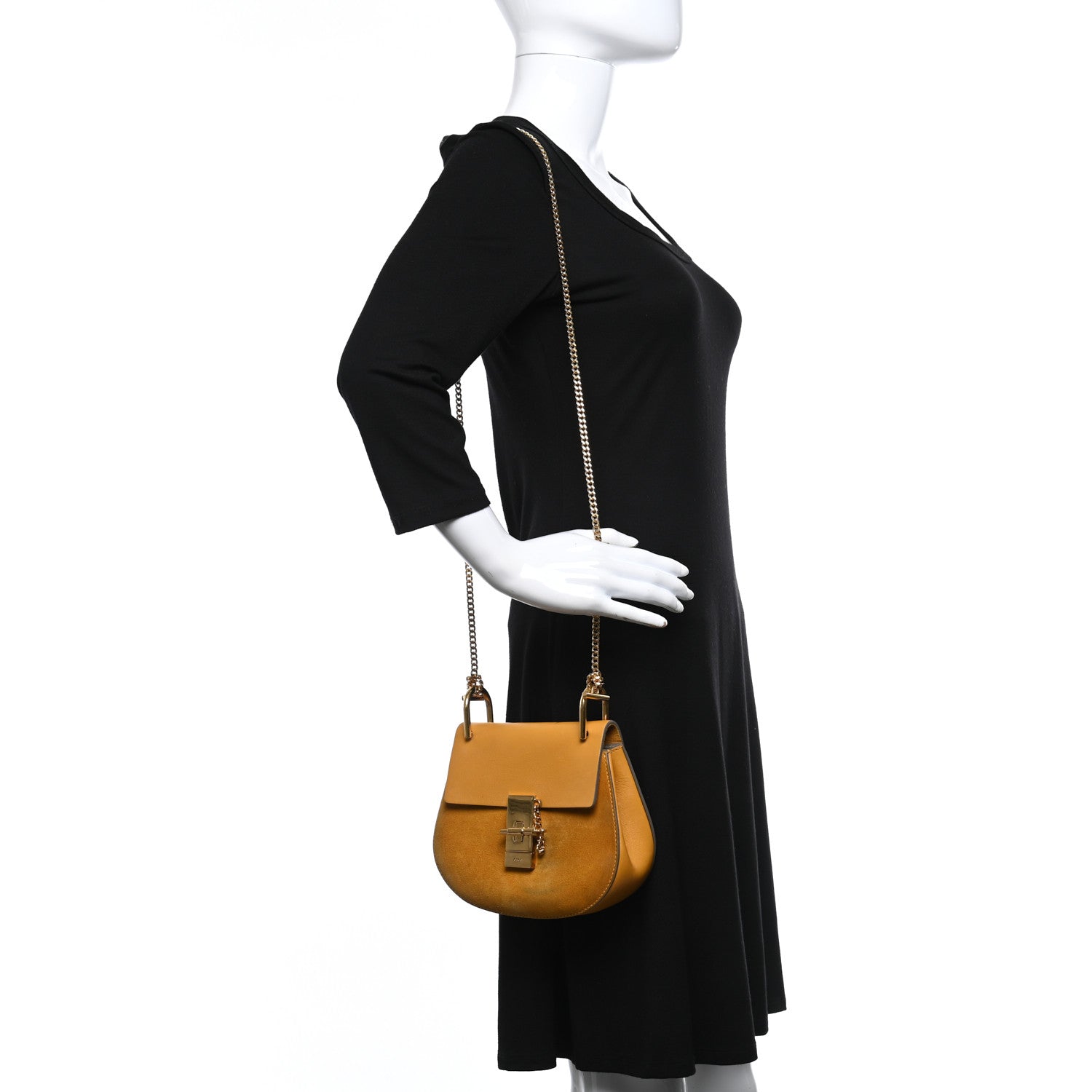 Chloe Suede Smooth Calfskin Mini Drew Shoulder Bag Dark Ochre 2 of 14