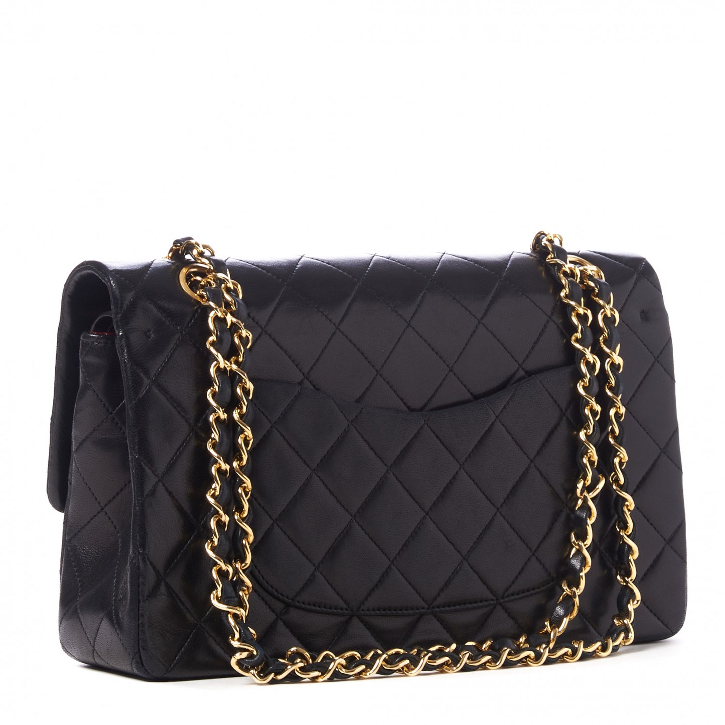 Lambskin Quilted Medium Double Flap Black